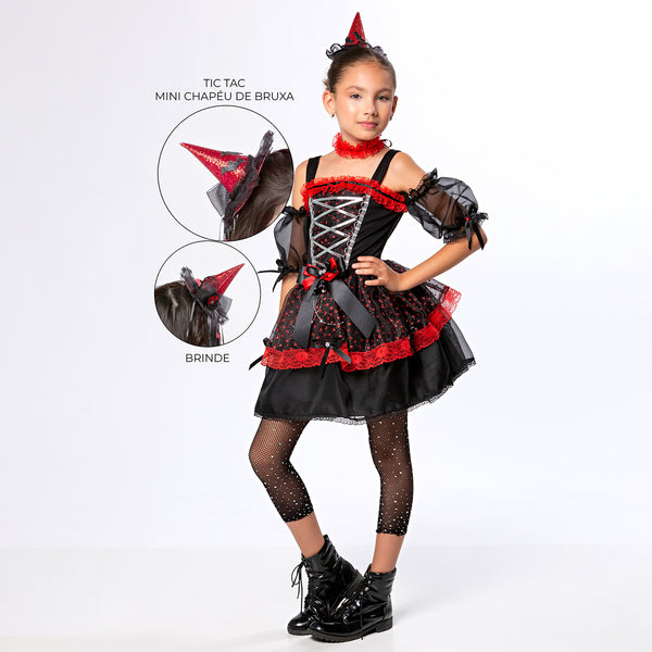 Fantasia Bruxa Carmila Luxo Infantil Wicked Halloween + Chapéu