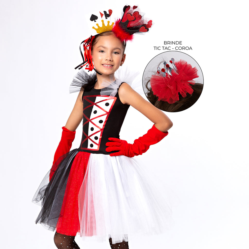 Fantasia Dama De Copas Infantil Mally Rainha Má + Brinde Halloween