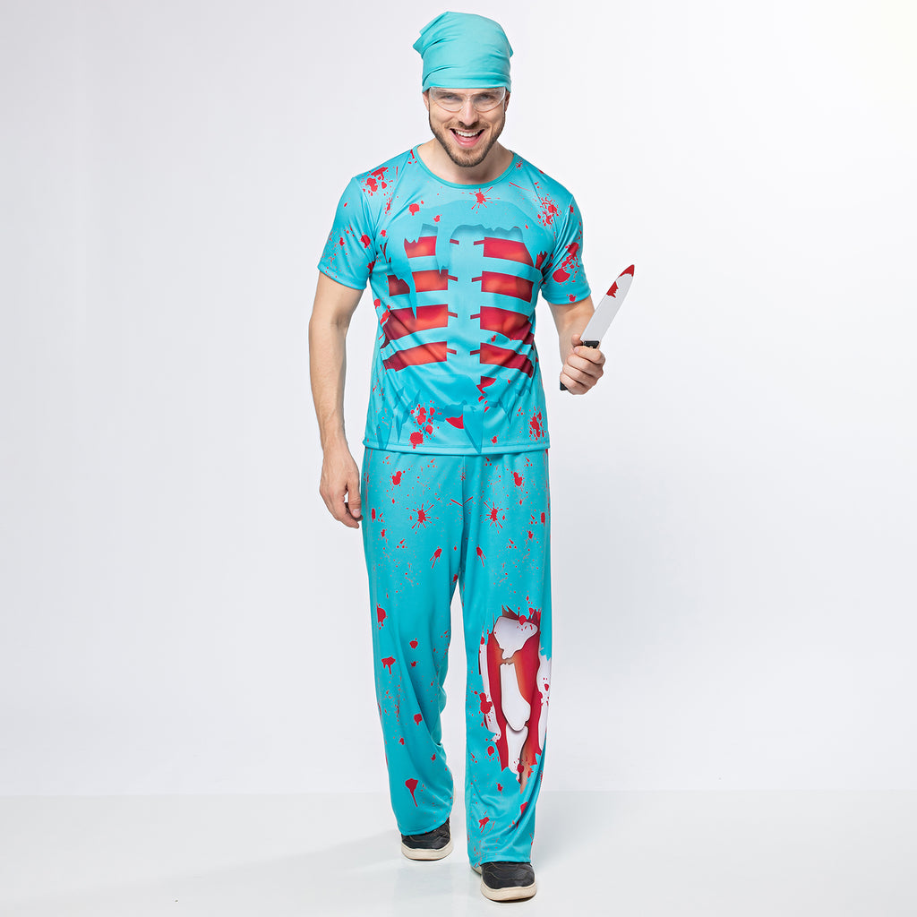 Fantasia Adulto Médico Zumbi Sangrento  Halloween  + Bandana