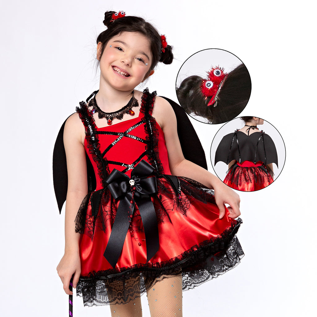 Fantasia Morcega Yolanda Vampira Infantil Halloween C/ Asas + TicTac