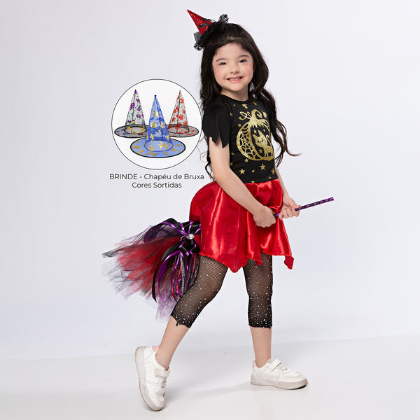 Fantasia Bruxinha Ally Halloween Infantil Festa + Brinde