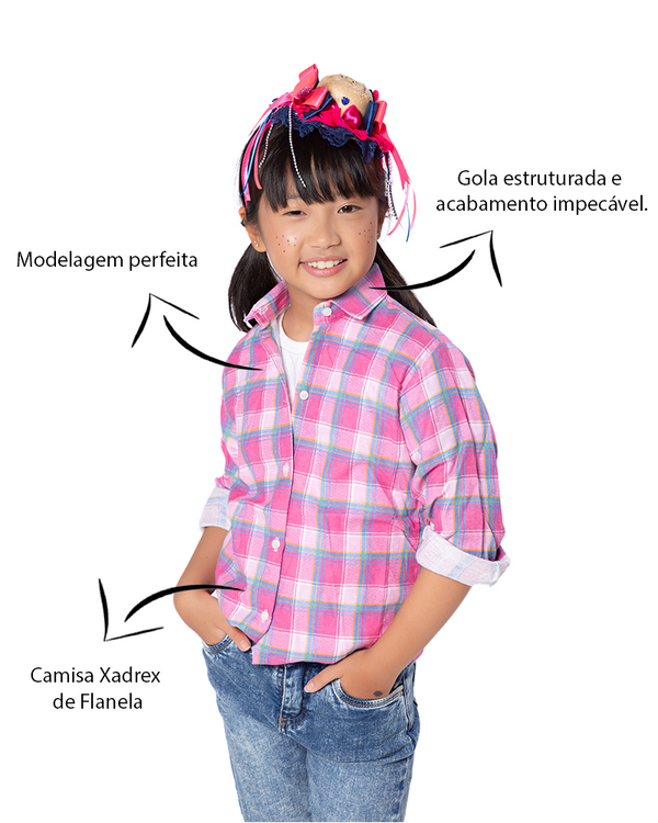 Camisa Xadrez Flanelada Rosa