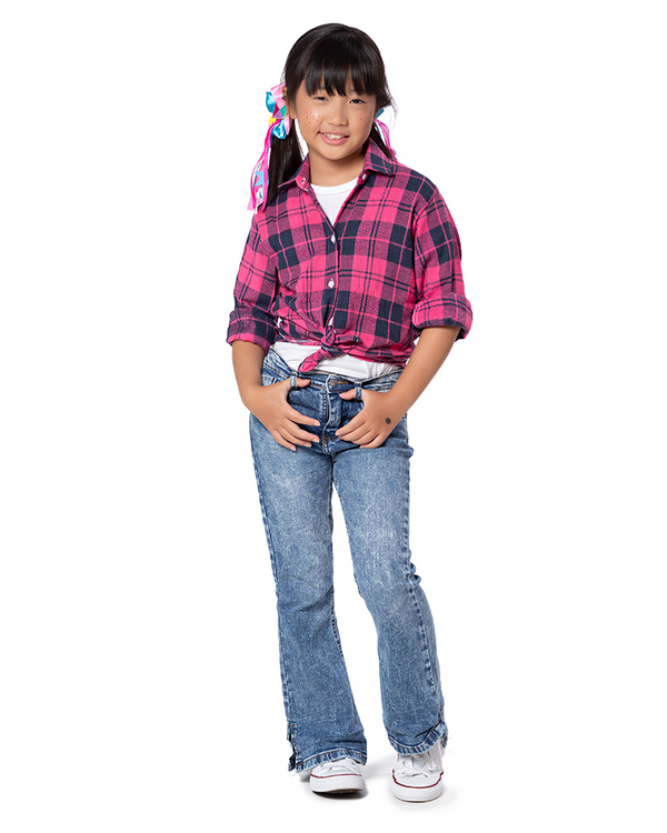Camisa Xadrez Flanelada Rosa e Preto