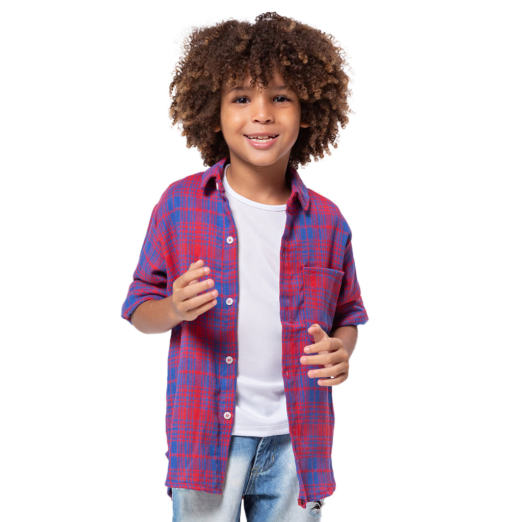 Camisa Xadrez Flanelada Azul e Vermelho