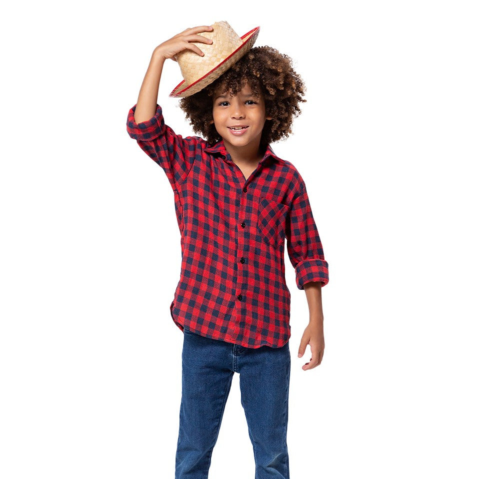 Camisa Xadrez Flanelada Vermelho e Preto