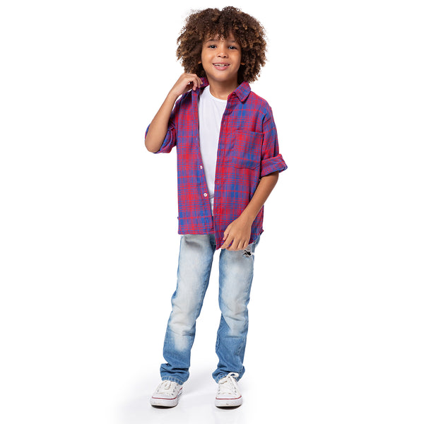 Camisa Xadrez Flanelada Azul e Vermelho