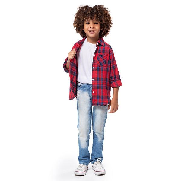 Camisa Xadrez Flanelada Azul e Vermelho