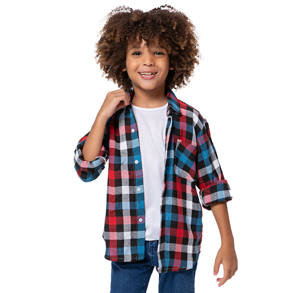 Camisa Xadrez Flanelada Azul e Vermelho