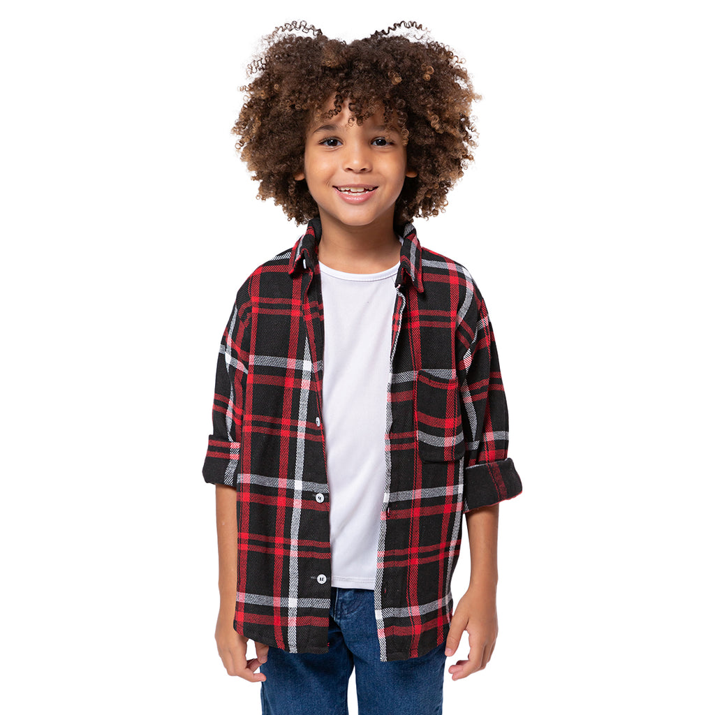 Camisa Xadrez Flanelada Vermelho com listras Branco