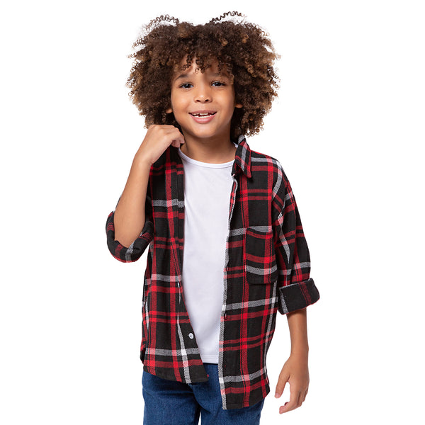 Camisa Xadrez Flanelada Vermelho com listras Branco