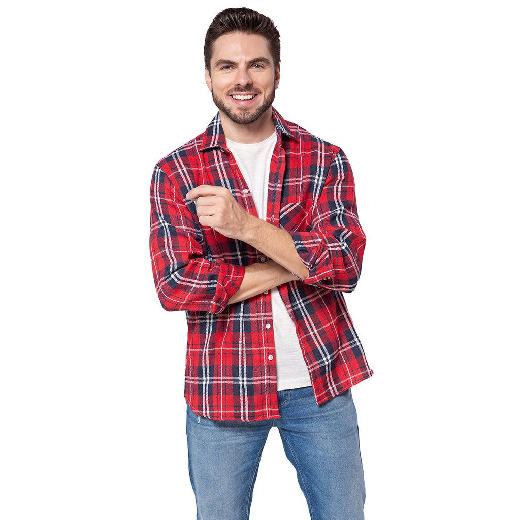 Camisa Xadrez Flanelada Azul E Vermelho