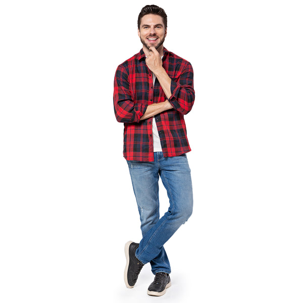 Camisa Xadrez Flanelada Vermelho E Preto
