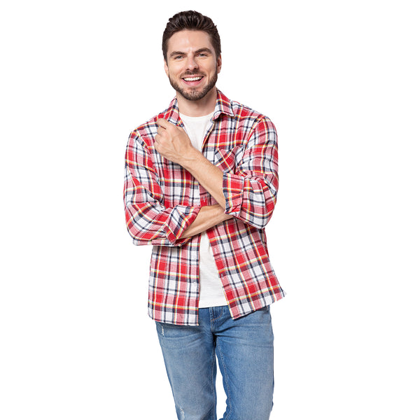 Camisa Xadrez Flanelada Vermelho E Amarelo
