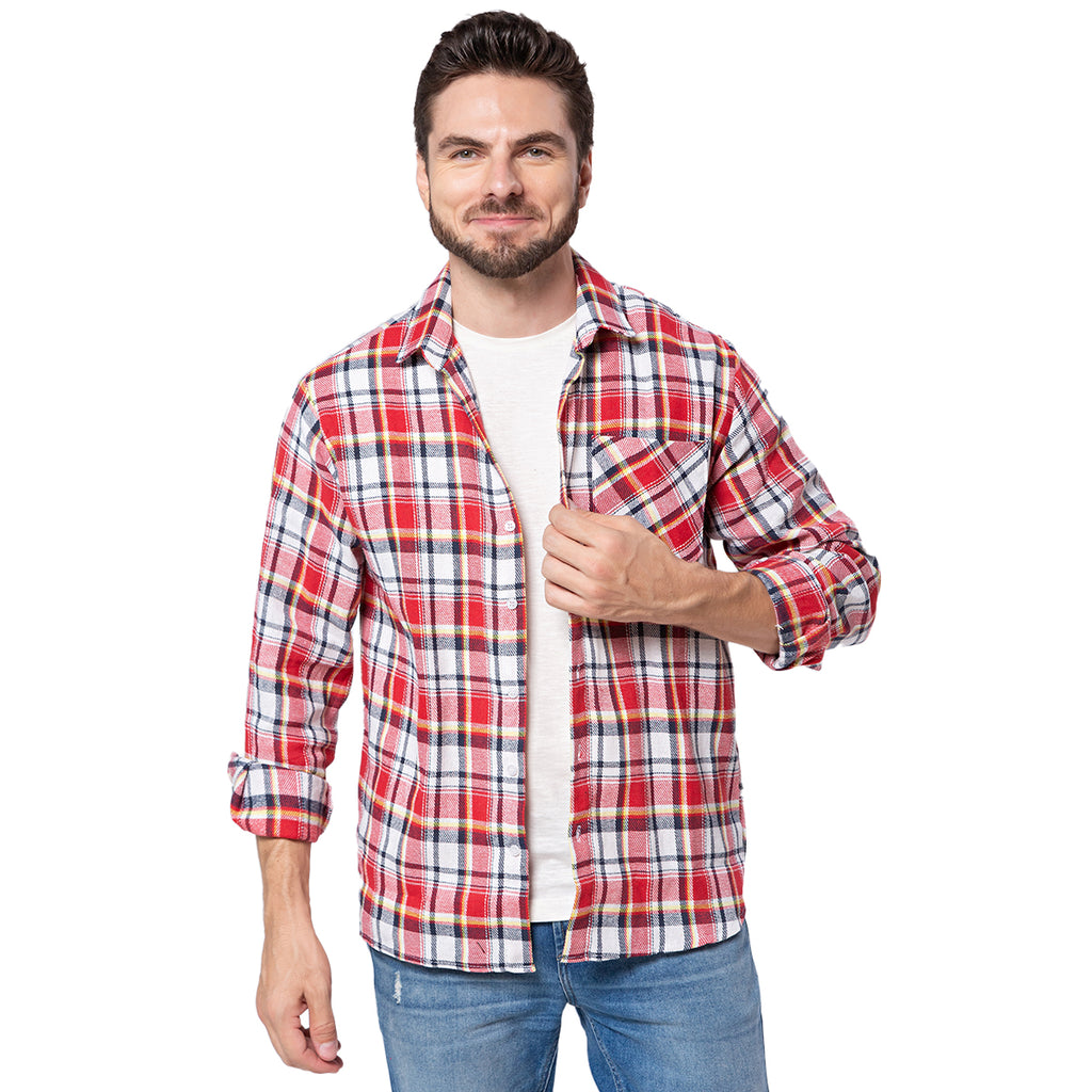 Camisa Xadrez Flanelada Vermelho E Amarelo