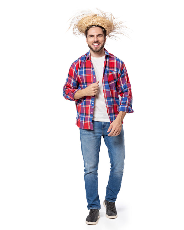 Camisa Xadrez Flanelada Vermelho E Azul