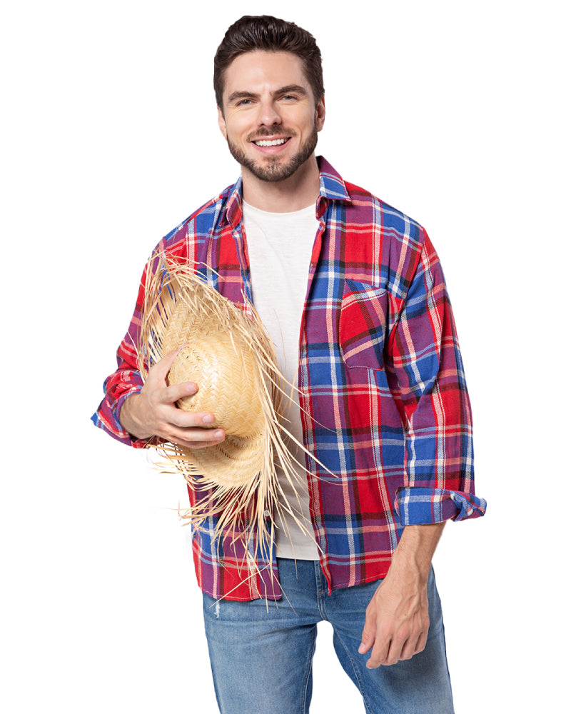 Camisa Xadrez Flanelada Vermelho E Azul
