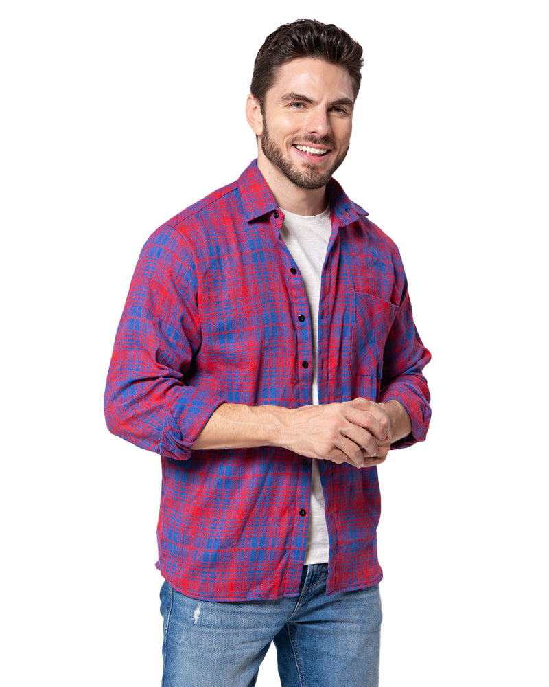 Camisa Xadrez Flanelada Azul Royal E Vermelho