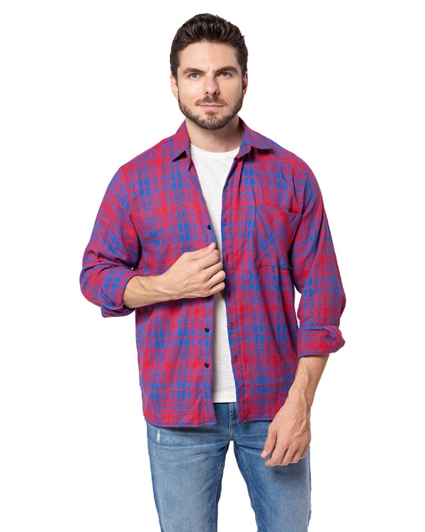 Camisa Xadrez Flanelada Azul Royal E Vermelho