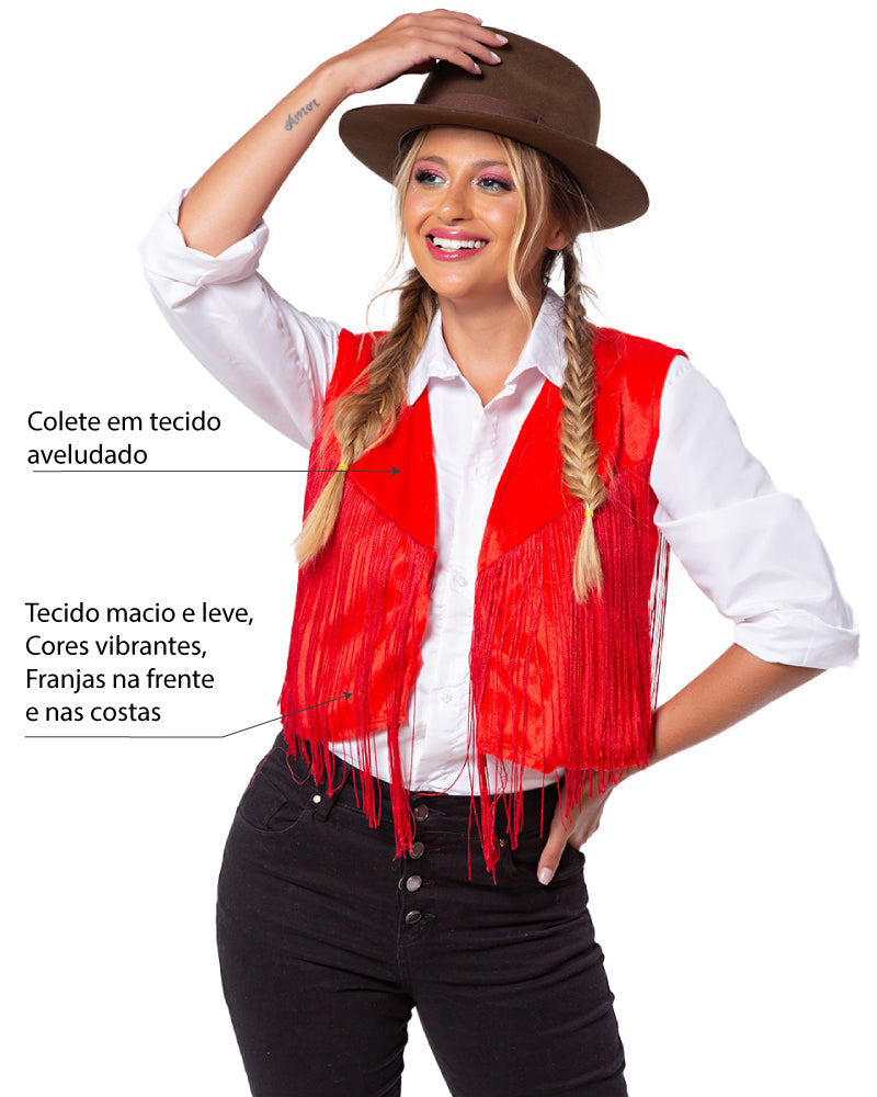 Colete Feminino com Franjas – Estilo Junino e Country