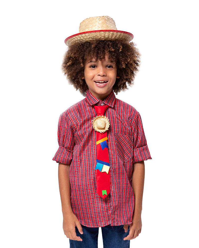 Gravata Junina com Chapéu e Bandeirolas Infantil