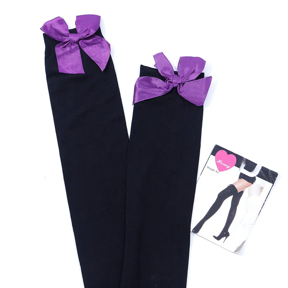 MEIA LISA COM LACINHO ROXO ADULTO