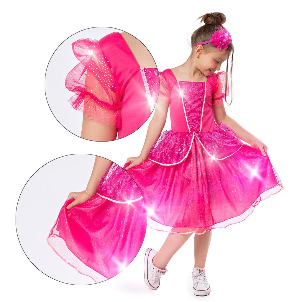 Fantasia Princesa Encantada Infantil Clássica Pink com Tule