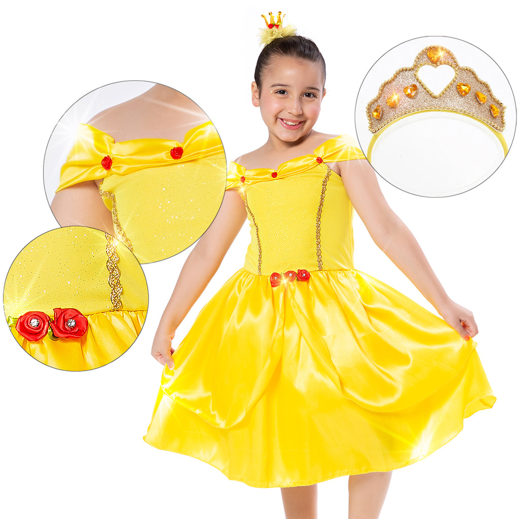 Fantasia Princesa Bela Infantil Luxo Brilhante