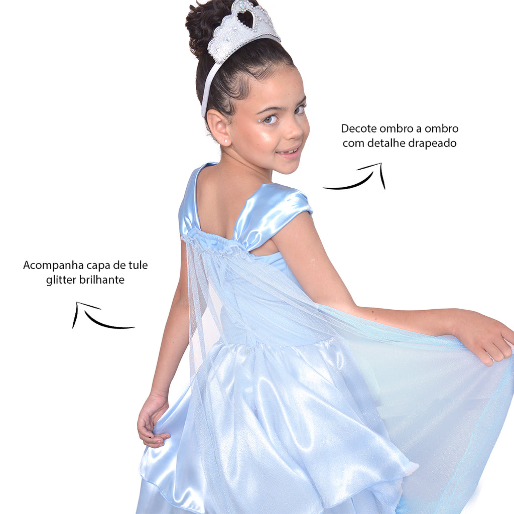 Fantasia Princesa do Gelo Infantil Luxo Capa Brilhante