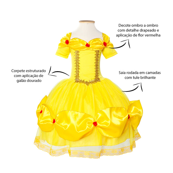 Fantasia Princesa Bela Luxo Infantil com Brilho