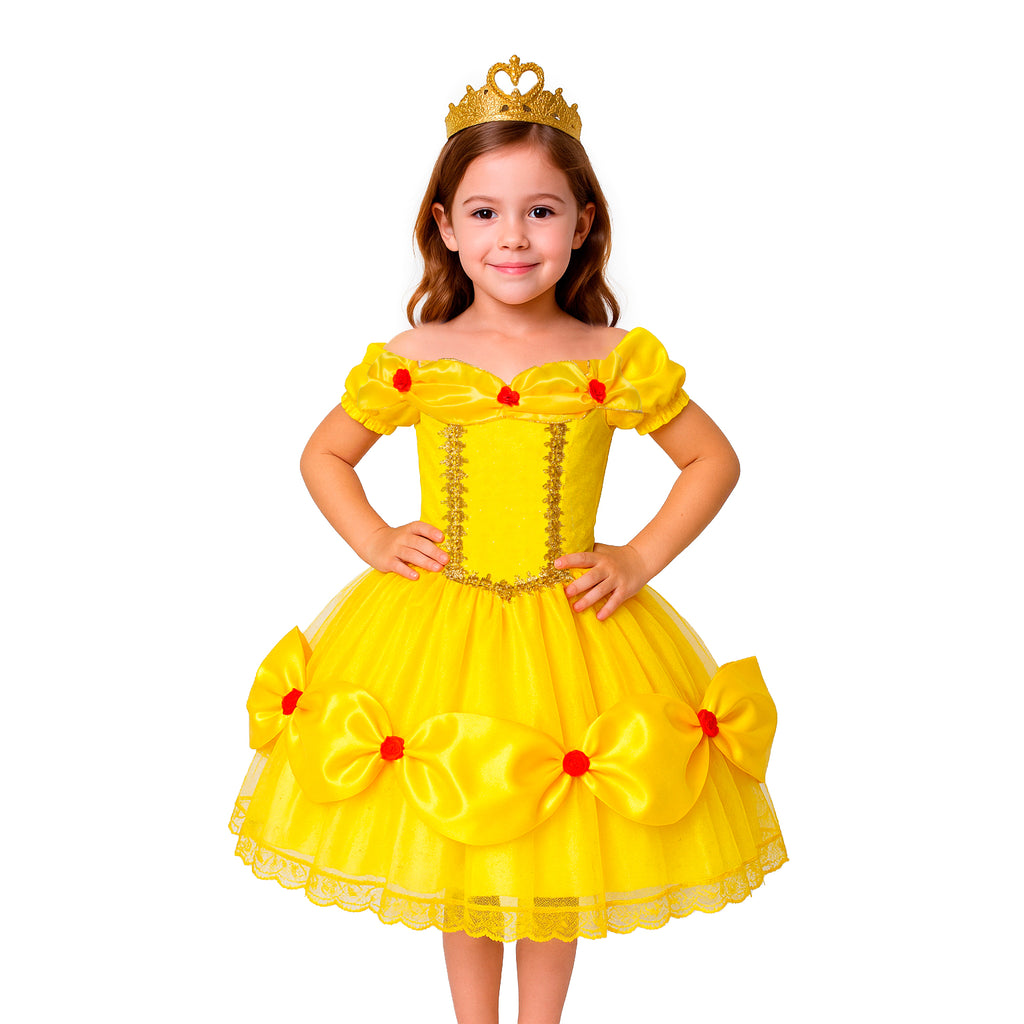 Fantasia Princesa Bela Luxo Infantil com Brilho