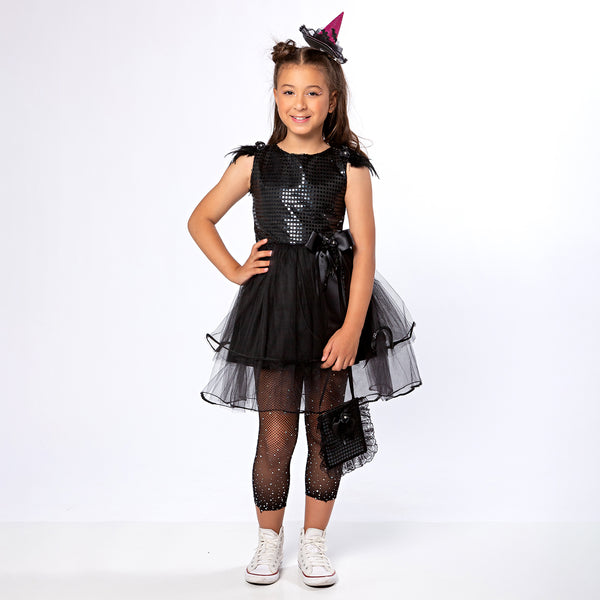 Fantasia Infantil Menina Bruxa Circe Halloween Luxo com Tic Tac
