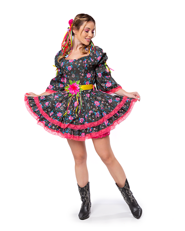 Vestido Junino Feminino Adulto Luxo Cassis