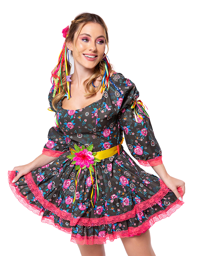 Vestido Junino Feminino Adulto Luxo Cassis