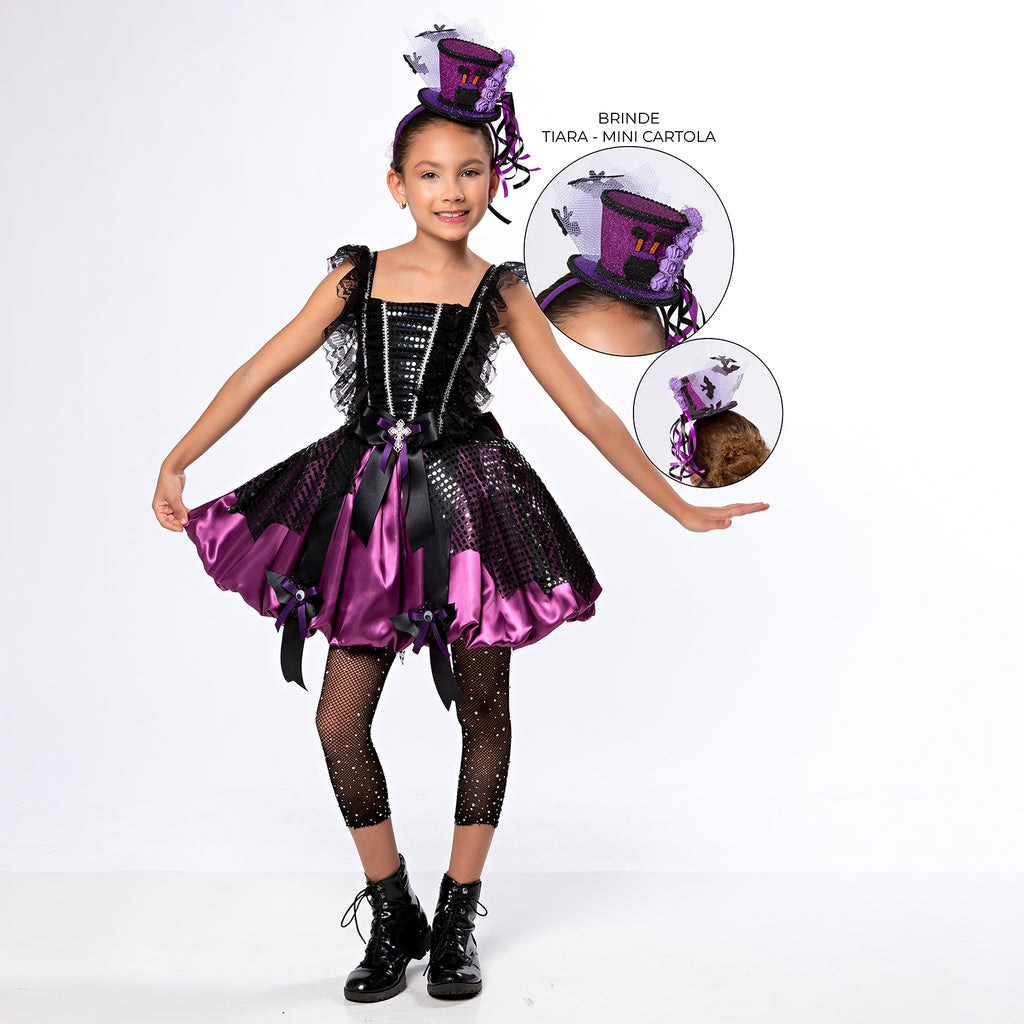 Fantasia Bruxa Celeste  Super Luxo Festa Infantil Halloween + Tiara