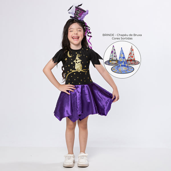 Fantasia Bruxinha Aryane Infantil Halloween Festa + Brinde