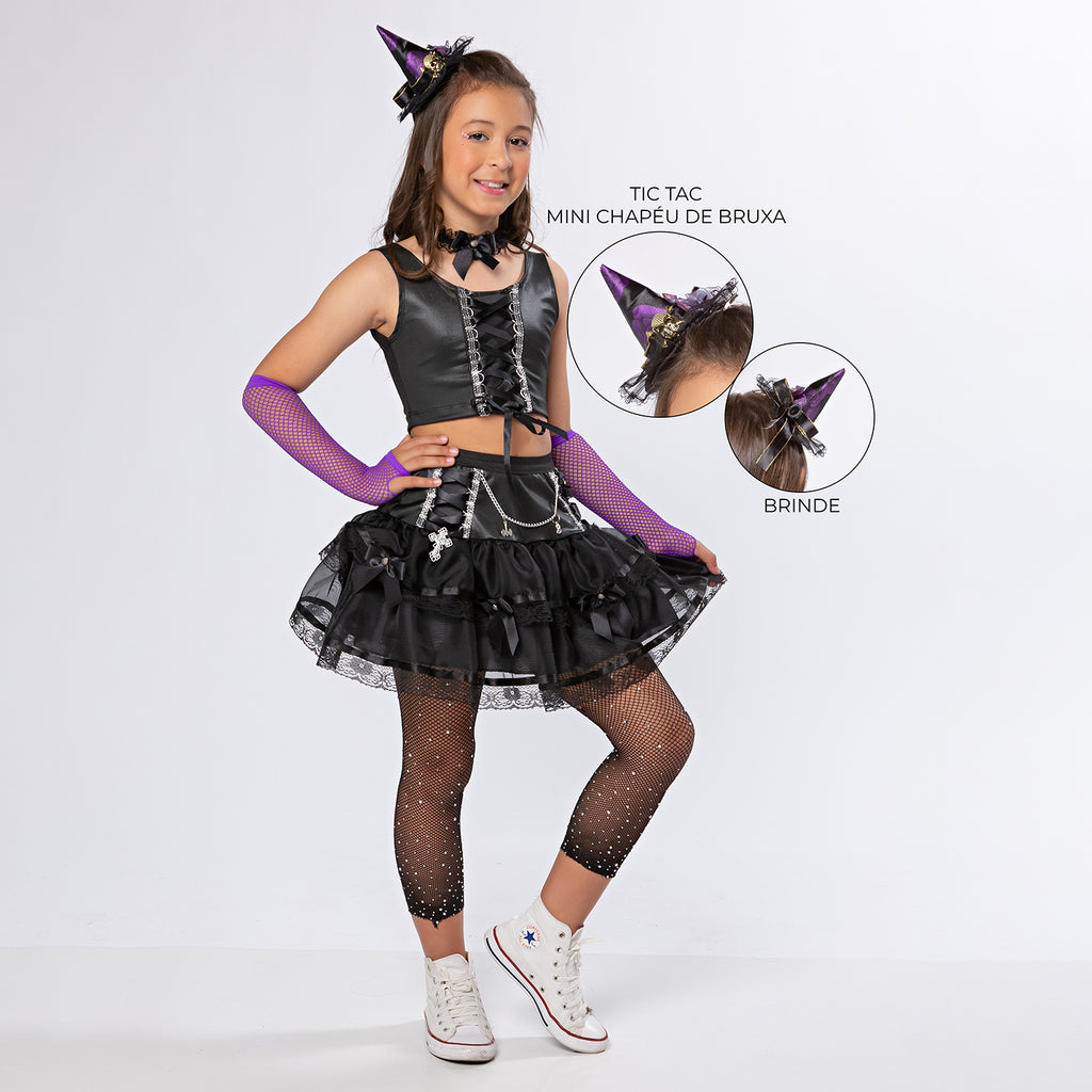 Fantasia Bruxa Candy Gótica Anime Luxo Halloween + Brinde