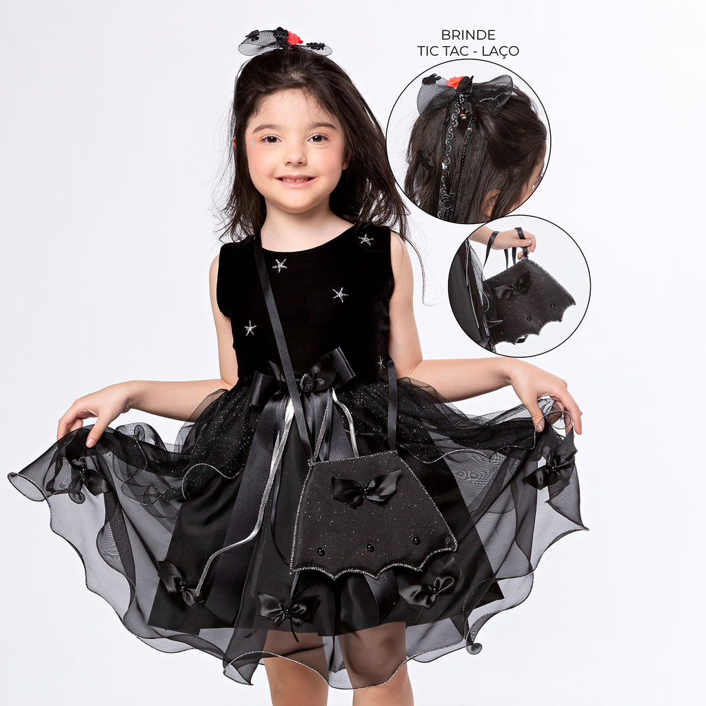 Fantasia Bruxinha Cassandra Infantil Menina Wicked Halloween+ Brinde