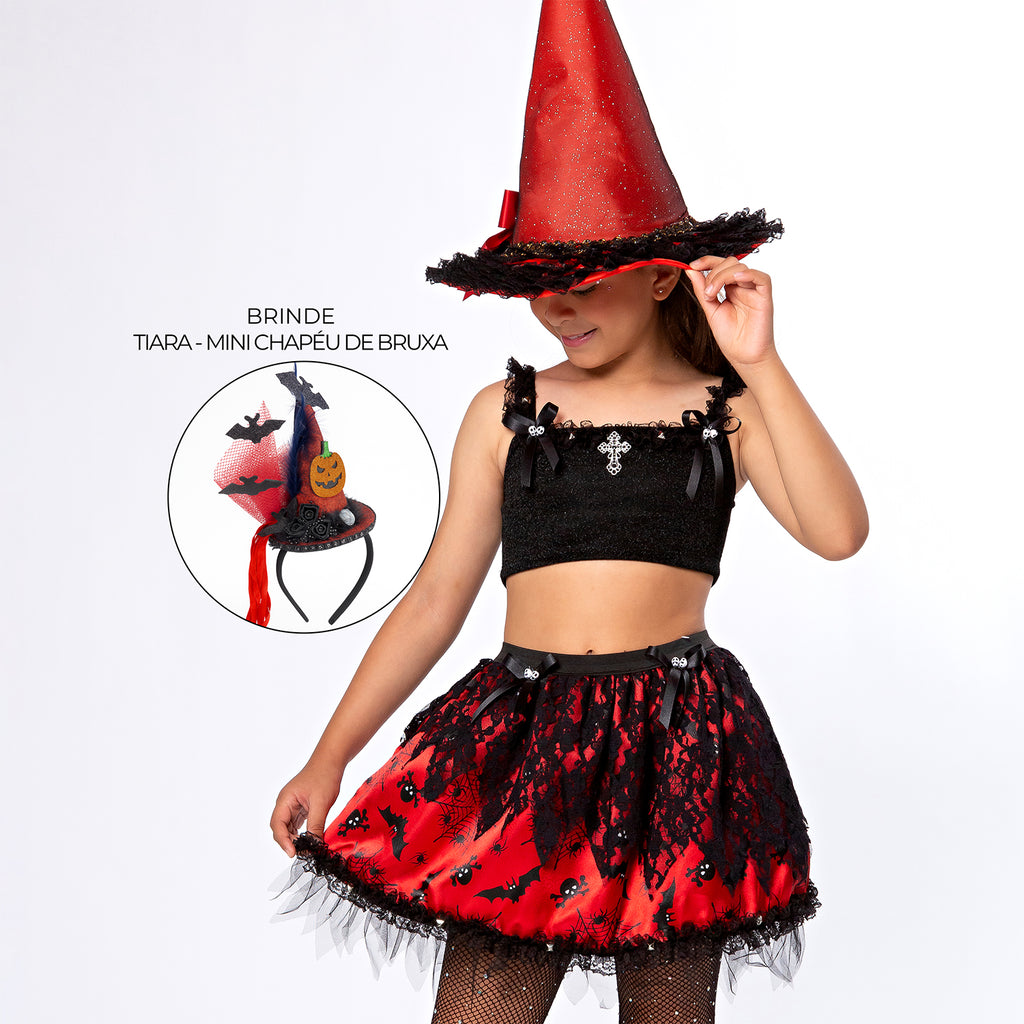 Fantasia Bruxa Cassy Anime Halloween Luxo Gótica + Brinde