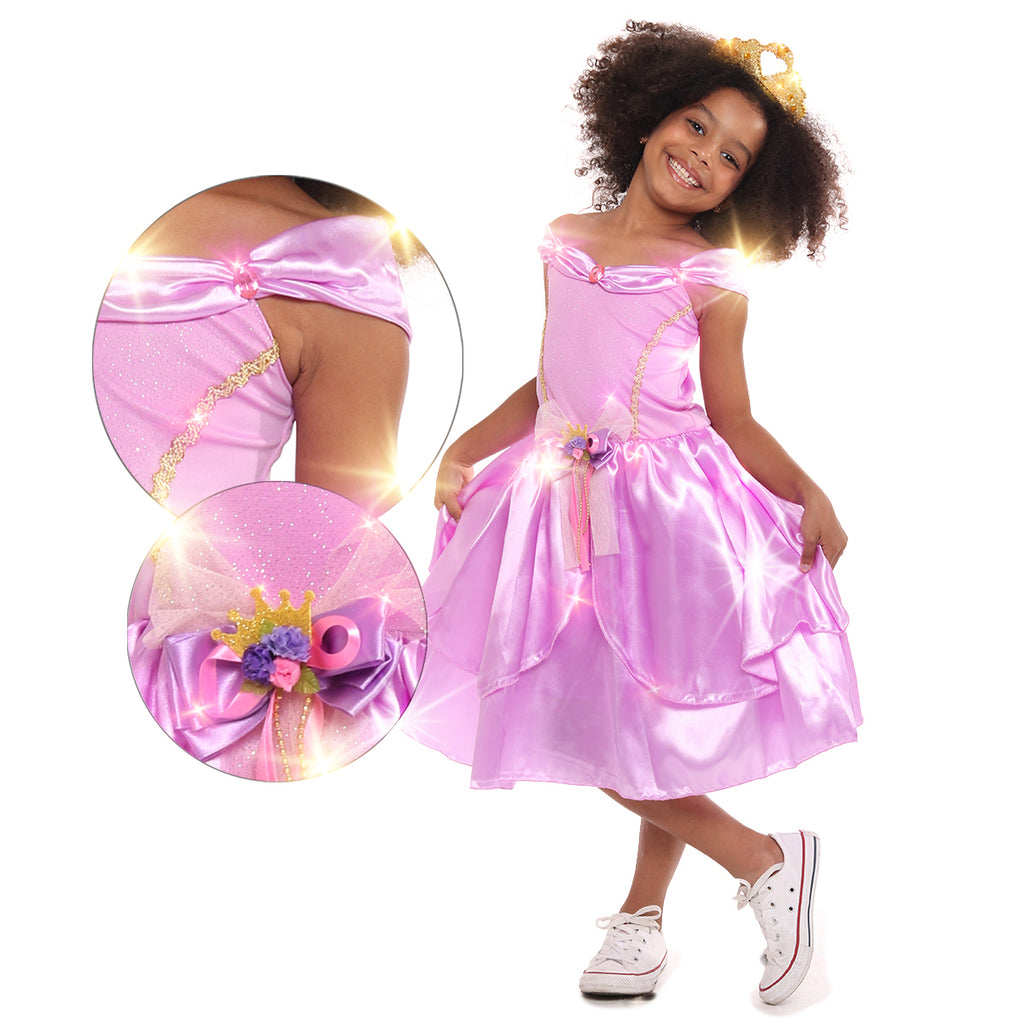 Fantasia Princesa Lilás Infantil Luxo Brilhante